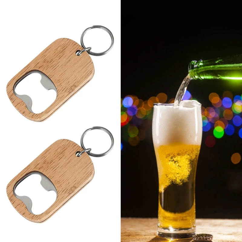 

2Pcs Flat Beer Bottle Opener Keychain Wood Handle Beverage Bottle Opener for Kitchen, Bar, Restaurant Easy to Carry