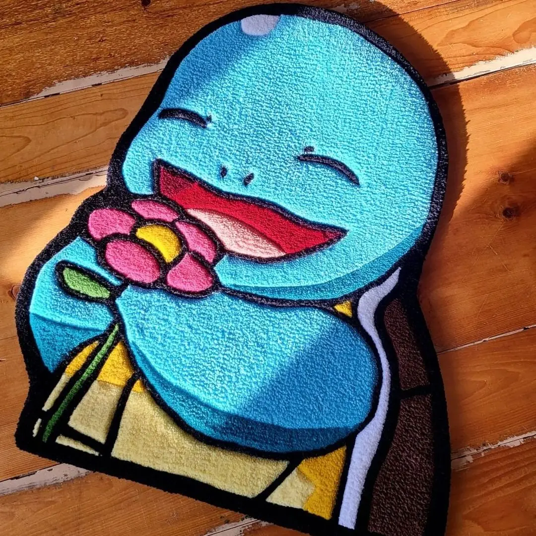 

Cute Blue Cartoon Turtle Area Floor Carpets for Living Room Bedroom Non-slip Decor Soft Flannel Home Bedside Rugs Gifts