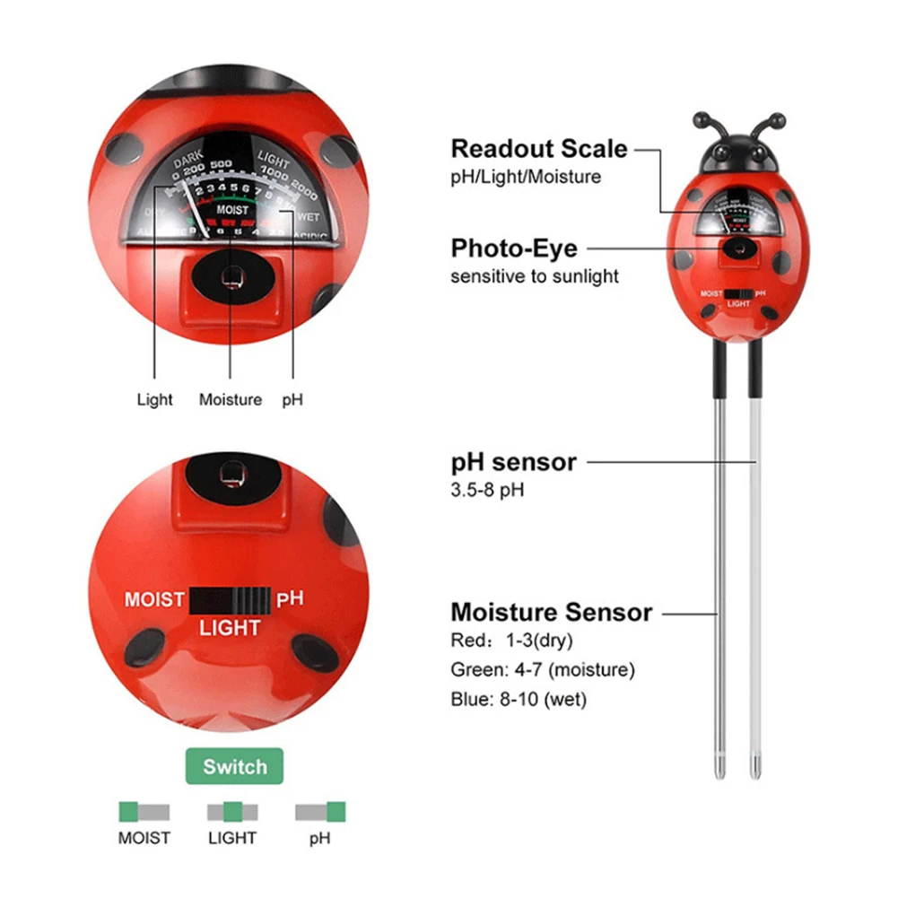 Beetle Gardening Agricultural Intensity Design Sunlight Portable Analysis Plant Measurement Measuring Moisture Meter 3-in-1 Tool
Beetle Gardening Agricultural Intensity Design Sunlight Portable Analysis Plant Measurement Measuring Moisture Meter 3-in-1 Tool