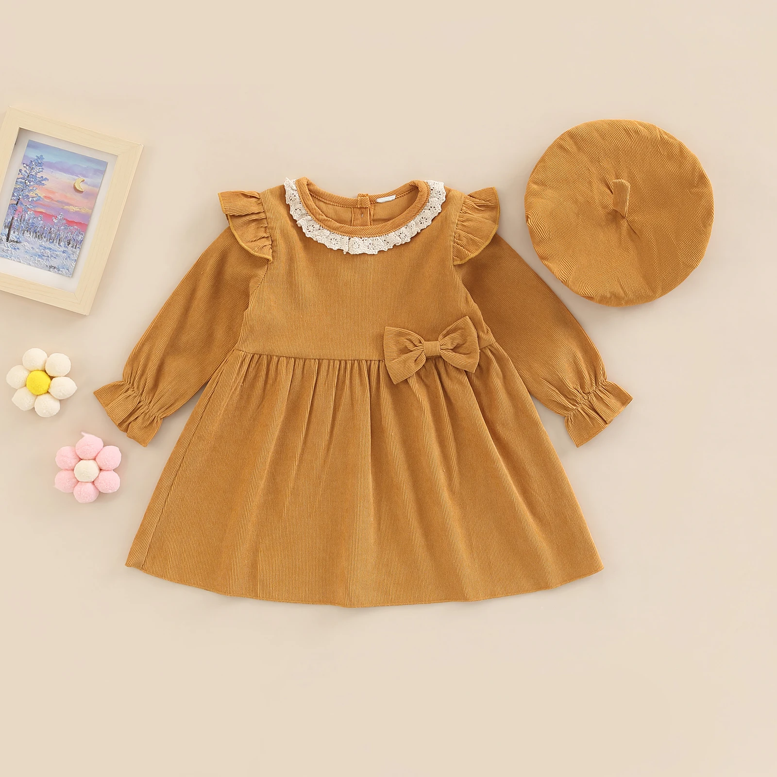 Girl Sweet Princess Dress Round Neck Long Sleeve Bowknot Decor Corduroy A-Line Loose Dress + Hat
Girl Sweet Princess Dress Round Neck Long Sleeve Bowknot Decor Corduroy A-Line Loose Dress + Hat