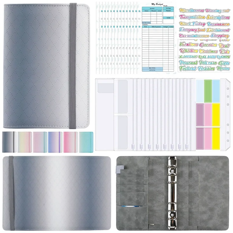 A6 Gradient Macaron Binder Hand Ledger Notebook Leather PU Loose-Leaf Book Cash Budget Book with Zip Bag, Grey
A6 Gradient Macaron Binder Hand Ledger Notebook Leather PU Loose-Leaf Book Cash Budget Book with Zip Bag, Grey