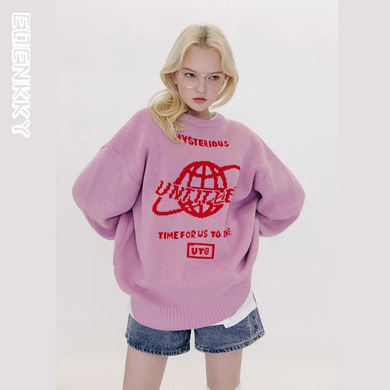Street Pink Kniting Sweater Women Earth Letter Harajuku Loose Warm Pullover Autumn Winter Japanese Girl Pullover Sweater 2023
Street Pink Kniting Sweater Women Earth Letter Harajuku Loose Warm Pullover Autumn Winter Japanese Girl Pullover Sweater 2023