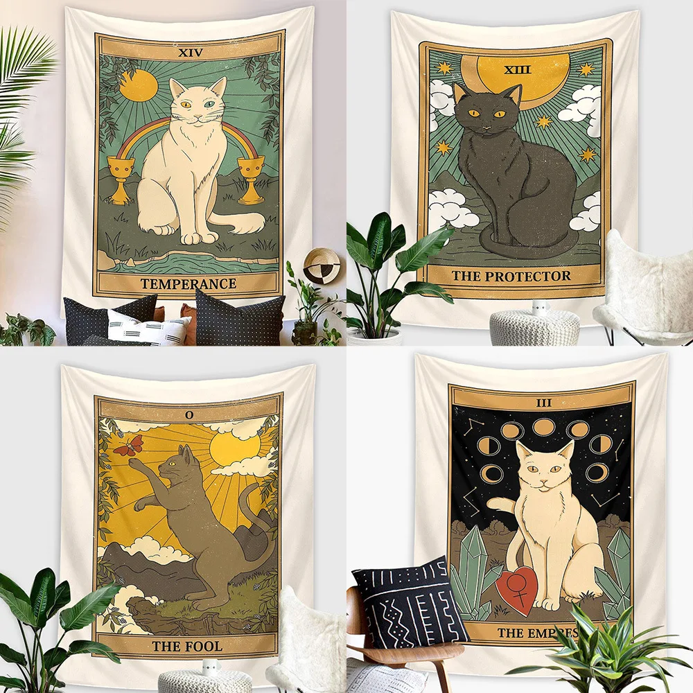 Retro Cat Tapestry Tablecloths Tarot Cards Star Sun Animal Hanging Cloth Wall Blanket Dormitory Café Decoration Home Textiles
Retro Cat Tapestry Tablecloths Tarot Cards Star Sun Animal Hanging Cloth Wall Blanket Dormitory Café Decoration Home Textiles