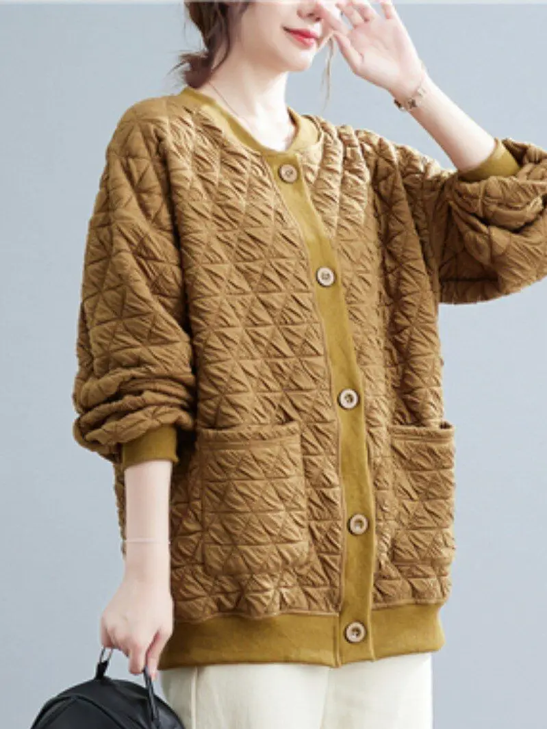 Diamond Lattice Sweatshirt Cotton Clothing Solid Color Simple Korean All-match Casual Small Jacket Women Single Breasted Coat
Diamond Lattice Sweatshirt Cotton Clothing Solid Color Simple Korean All-match Casual Small Jacket Women Single Breasted Coat