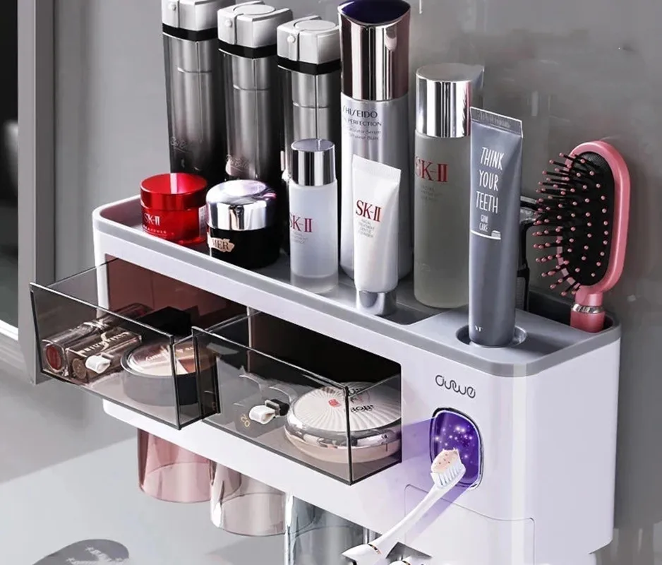 Bathroom Accessories Set Magnetic Adsorption Inverted Toothbrush Holder Automatic Toothpaste Dispenser Squeezer Storage Rack
Bathroom Accessories Set Magnetic Adsorption Inverted Toothbrush Holder Automatic Toothpaste Dispenser Squeezer Storage Rack