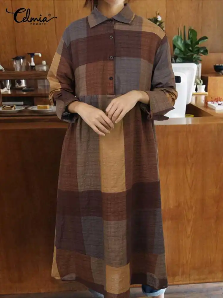 Celmia Casual Loose 2023 Summer Shirt Vestidos Large Plaid Women Long Sleeve Cotton Linen Midi Dresses Oversize Clothing Robes
Celmia Casual Loose 2023 Summer Shirt Vestidos Large Plaid Women Long Sleeve Cotton Linen Midi Dresses Oversize Clothing Robes