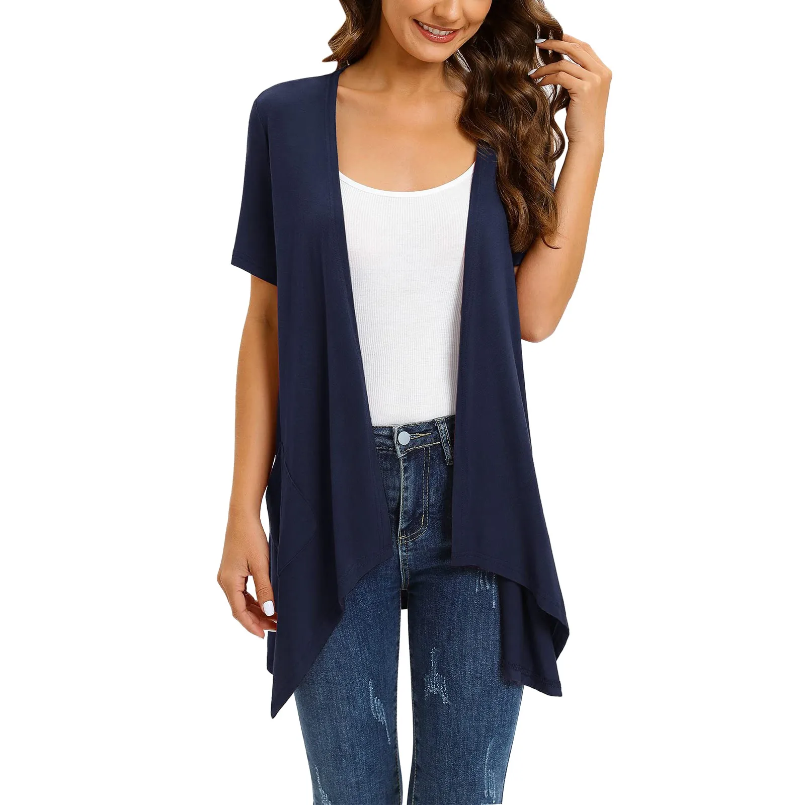 Women Solid Color Short Sleeve Cardigans Casual Drape Open Front Lightweight Summer Cardigan With Pocket Woman Cardigan Shirts
Women Solid Color Short Sleeve Cardigans Casual Drape Open Front Lightweight Summer Cardigan With Pocket Woman Cardigan Shirts