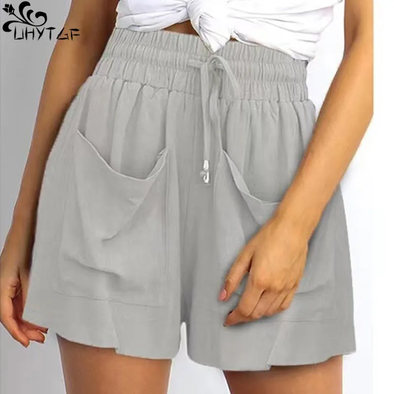 Хлопковые шорты UHYTGF для женщин, летняя одежда, свободные однотонные Модные женские повседневные шорты на шнуровке с карманами и эластичной талией, 412 
Хлопковые шорты UHYTGF для женщин, летняя одежда, свободные однотонные Модные женские повседневные шорты на шнуровке с карманами и эластичной талией, 412