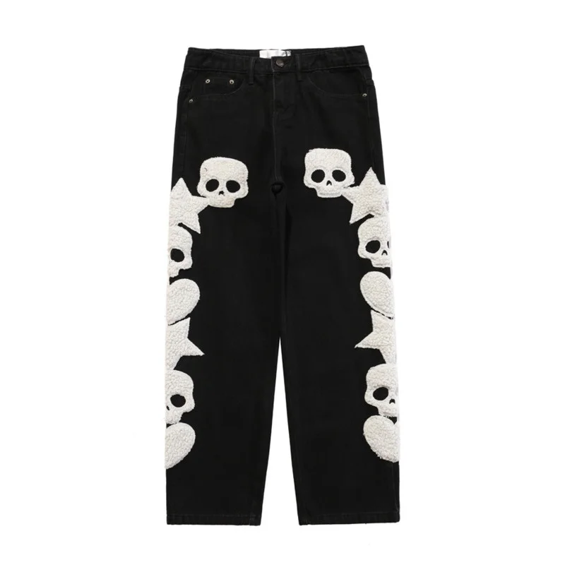Мужские джинсы с вышивкой Skeleton Dark, модные брендовые свободные прямые брюки, трендовые повседневные Широкие штаны для мужчин
Мужские джинсы с вышивкой Skeleton Dark, модные брендовые свободные прямые брюки, трендовые повседневные Широкие штаны для мужчин