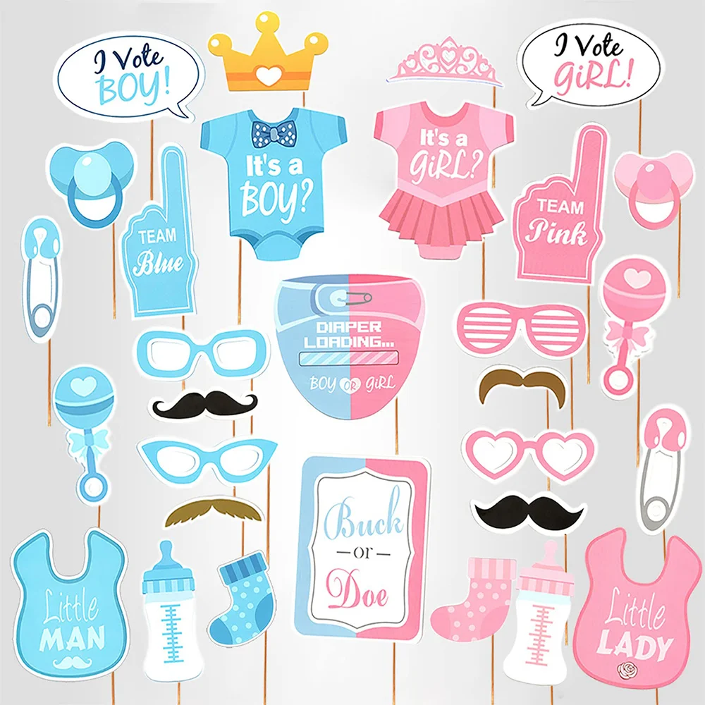 

30pcs Its a Boy or Girl Photo Booth Props /Gender Reveal Party Supplies Welcome baby Home Shower Decoration Handle Stick