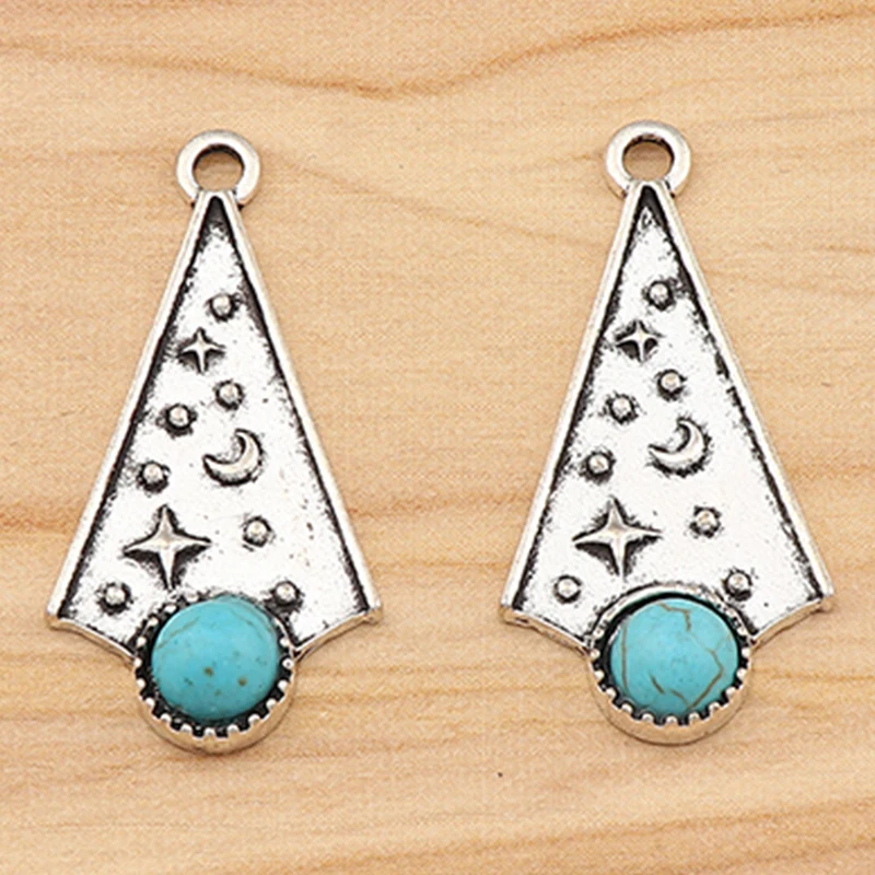 

15Pcs Tibetan Silver Boho Imitation Turquoise Triangle Charms Pendants For DIY Necklace Jewelry Making Findings Accessories