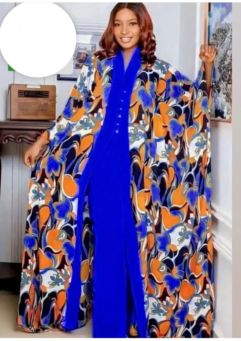 

Комплект из 2 предметов, Женская африканская одежда 2023, Дашики, африканские Летние шифоновые наряды, длинные топы и брюки, костюм женской юбки