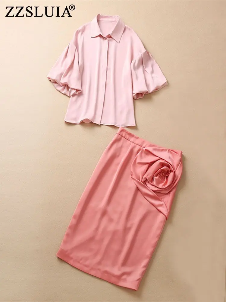 ZZSLUIA Elegant Skirts Suits For Women Lantern Sleeve Blouse Shirts+3D Flower Designer Pencil Skirts Twinset Fashion Outfit Sets 
ZZSLUIA Elegant Skirts Suits For Women Lantern Sleeve Blouse Shirts+3D Flower Designer Pencil Skirts Twinset Fashion Outfit Sets