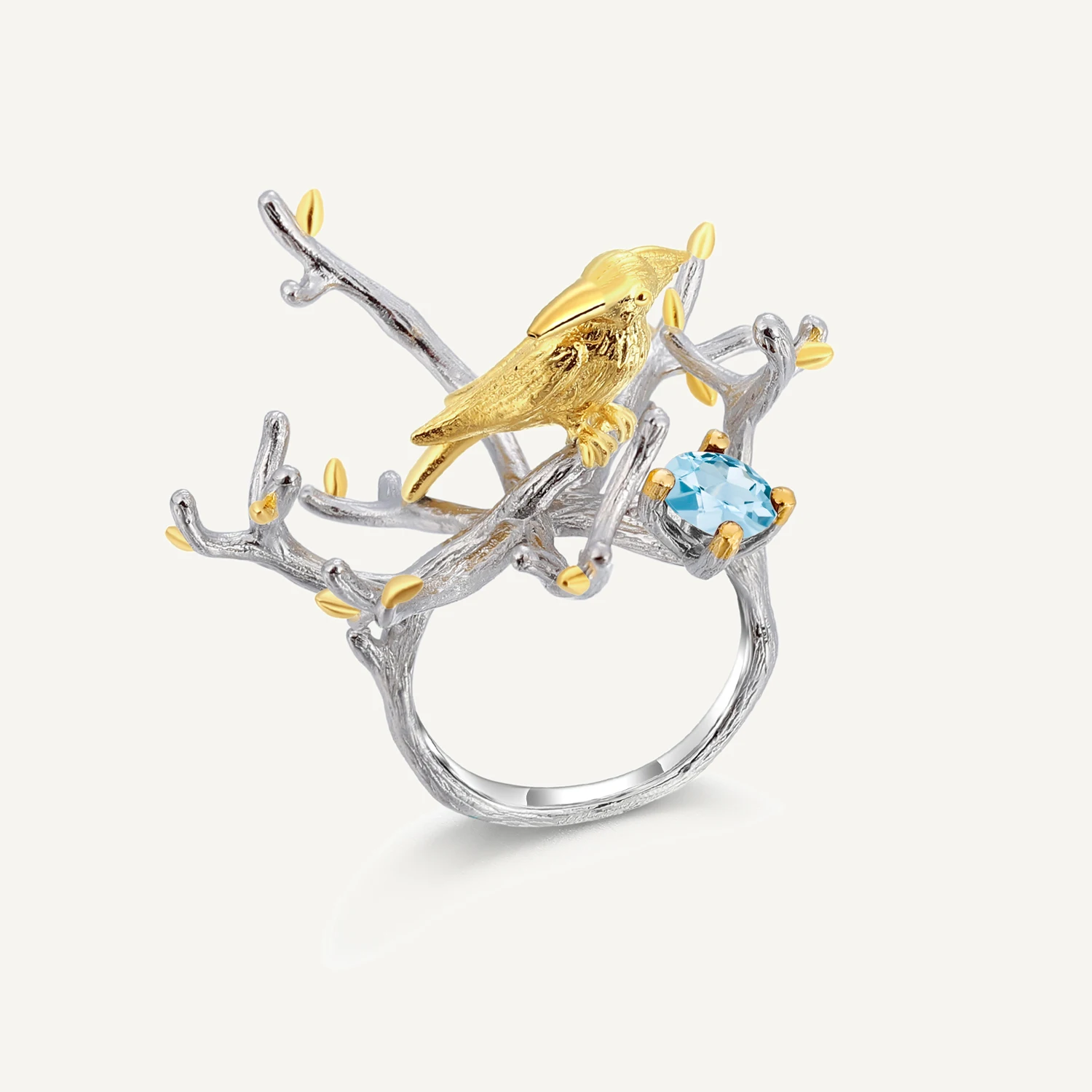 GEM'S BALLET 925 Silver Handmade Golden Bird Tree Branch Rings Protect Environment Natural Sky Blue Topaz Ring for Women Party
GEM'S BALLET 925 Silver Handmade Golden Bird Tree Branch Rings Protect Environment Natural Sky Blue Topaz Ring for Women Party