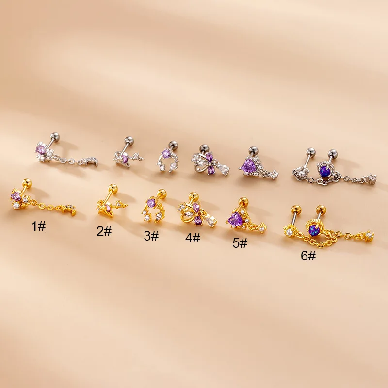 1pc Thin Rod Stainless Steel Double Head Screw Earrings Purple Zircon Pendant Earbone Nails Fashion Piercing Earrings
1pc Thin Rod Stainless Steel Double Head Screw Earrings Purple Zircon Pendant Earbone Nails Fashion Piercing Earrings