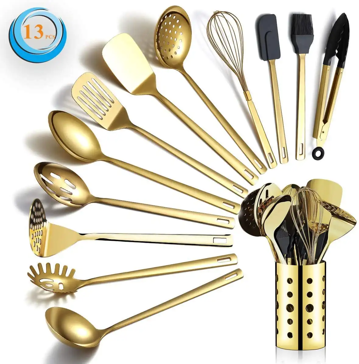13 Pieces Gold Cooking Utensils Set, Stainless Steel Kitchen Utensils Set with Utensil Holder
13 Pieces Gold Cooking Utensils Set, Stainless Steel Kitchen Utensils Set with Utensil Holder