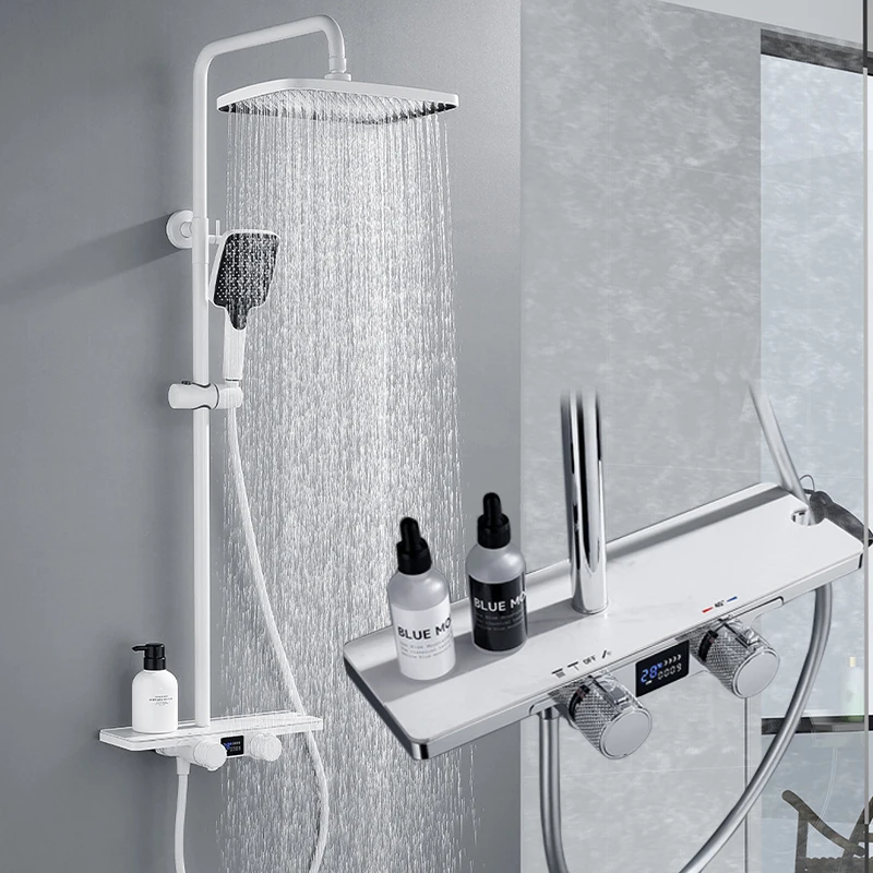 Wall Mount White/Chrome Brass Thermostatic Digital Display Shower Faucet Bathroom Shower Faucet Thermostatic Rain Shower Column
Wall Mount White/Chrome Brass Thermostatic Digital Display Shower Faucet Bathroom Shower Faucet Thermostatic Rain Shower Column