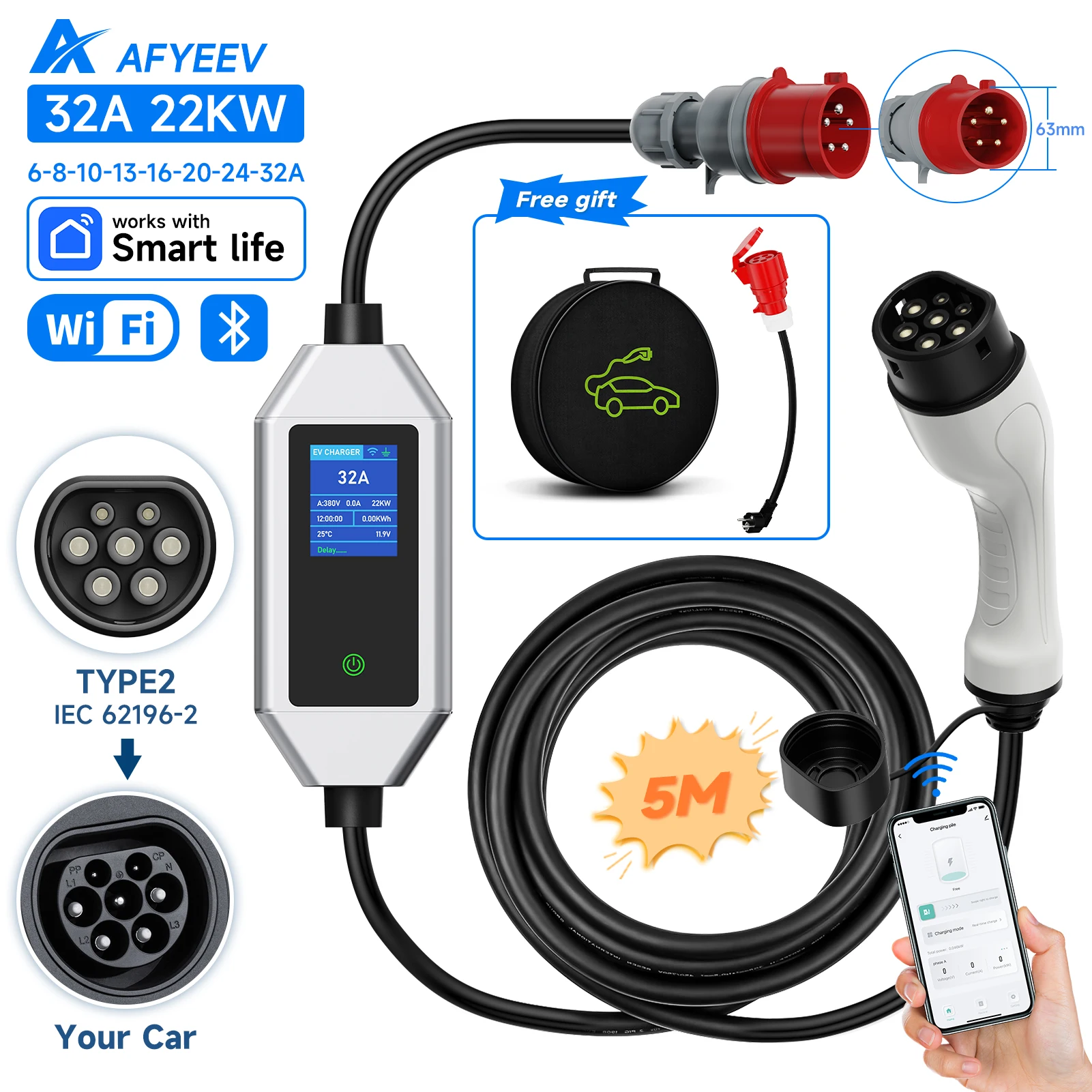 AFYEEV 22KW 32A 3-фазное портативное зарядное устройство для электромобилей Type2 Wi-Fi APP Control EVSE зарядное устройство зарядная станция для зарядного устройства для электромобиля
AFYEEV 22KW 32A 3-фазное портативное зарядное устройство для электромобилей Type2 Wi-Fi APP Control EVSE зарядное устройство зарядная станция для зарядного устройства для электромобиля