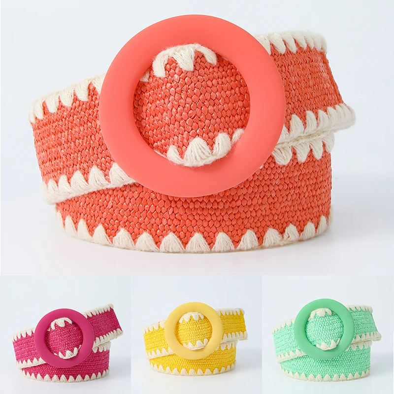 Summer Women Fashion Belt Straw Woven Elastic Wide Strap with Matching Round Buckle 
Summer Women Fashion Belt Straw Woven Elastic Wide Strap with Matching Round Buckle