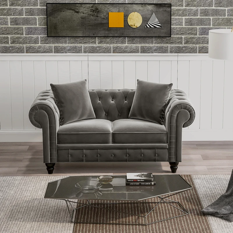 Luxury Sofa Deep Button Tufted Velvet Loveseat Roll Arm Classic Chesterfield Sofa Chair Including 2 Pillows
Luxury Sofa Deep Button Tufted Velvet Loveseat Roll Arm Classic Chesterfield Sofa Chair Including 2 Pillows