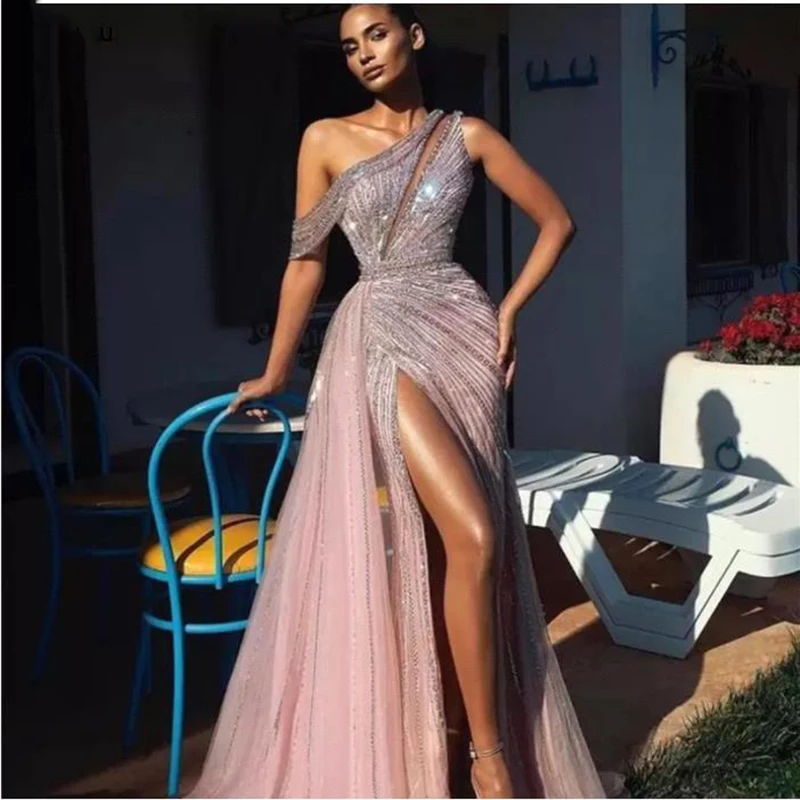 

Vestido De Festa Long Evening Dresses Long Luxury Dress 2022 Celebrity One Shoulder Crystal Beading Party Dresses Robe De Soirée