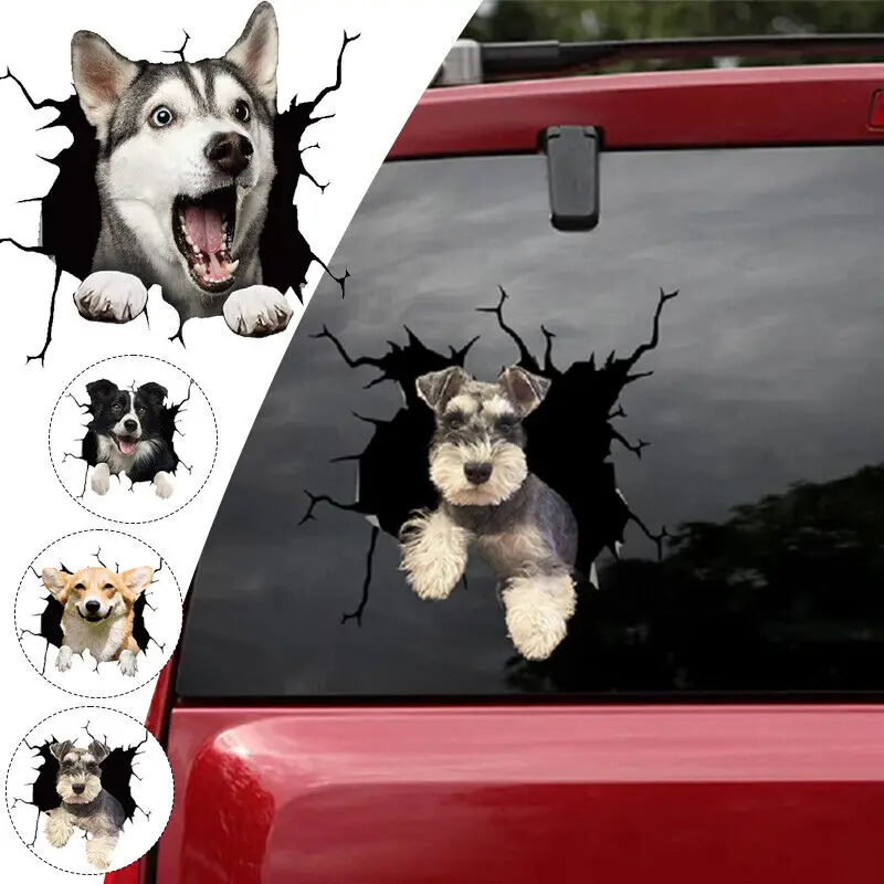 

Автомобильная наклейка, авто заднее окно, щенок, сломанное окно, наклейки, Электростатическая 3D имитация французского бульдога, наклейки