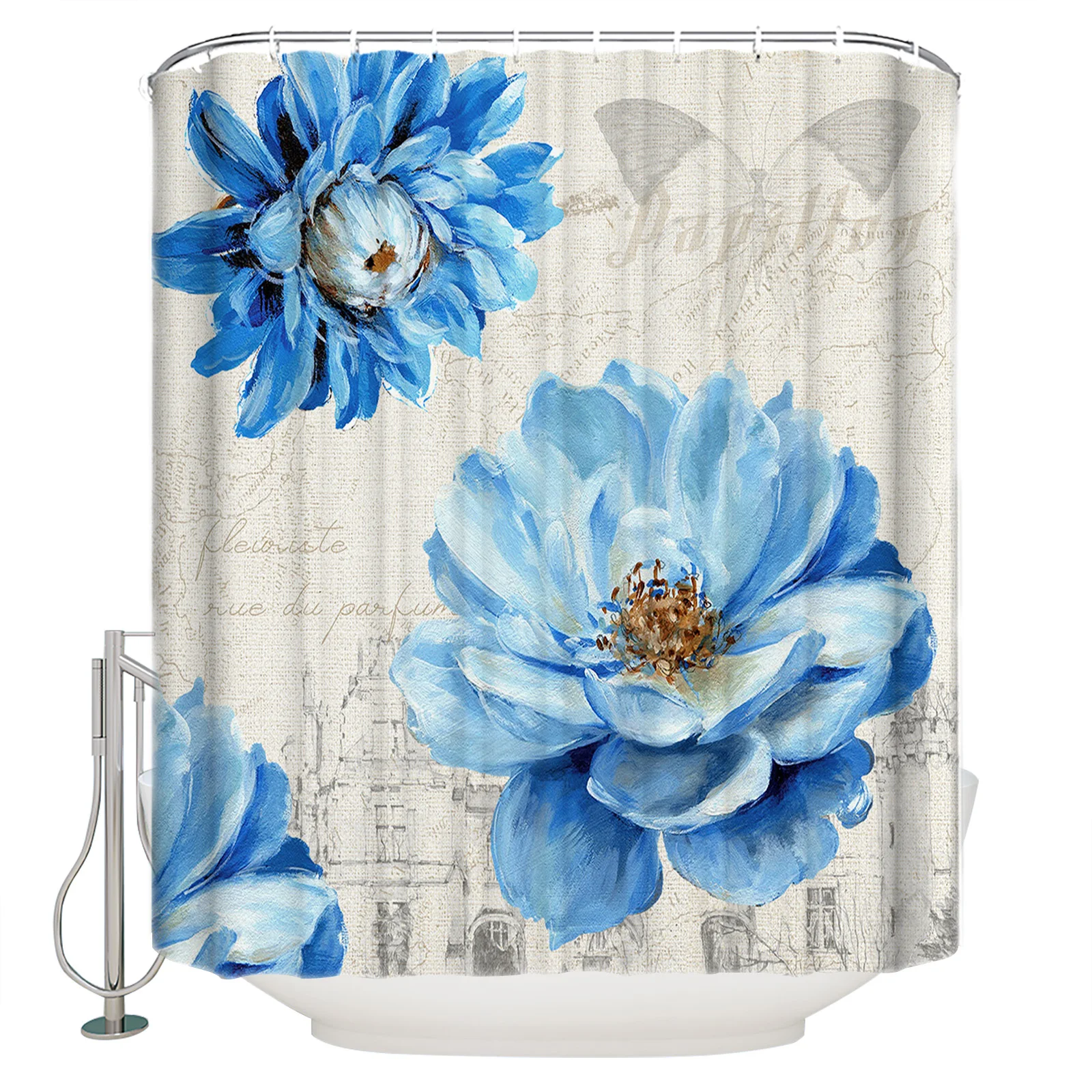 Шторы для душа в стиле ретро с пионами и синими цветами, водонепроницаемые занавески с крючками для ванной комнаты, украшение для дома 
Шторы для душа в стиле ретро с пионами и синими цветами, водонепроницаемые занавески с крючками для ванной комнаты, украшение для дома
