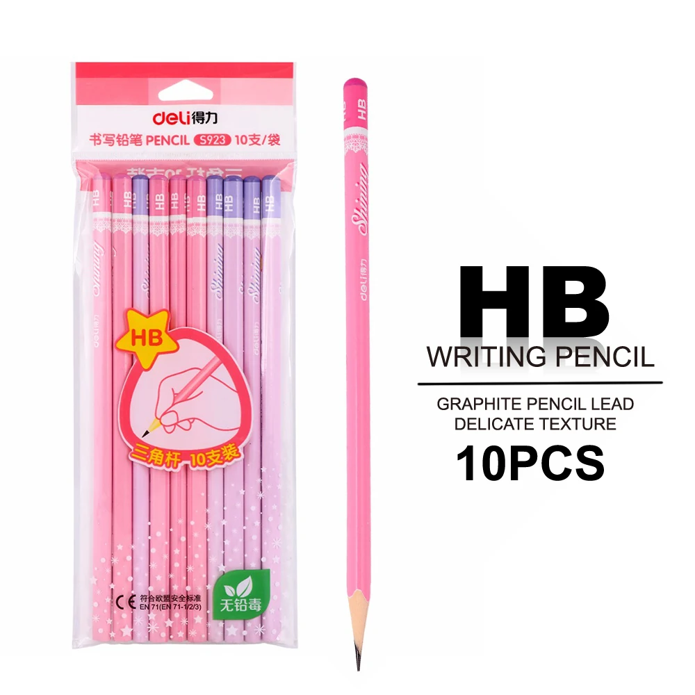 

Pack of 10/set HB Pencil Wooden Lead Triangle Pen Holder Children's Writing Stationery Sketch Standard Pencil Black Wood Deli