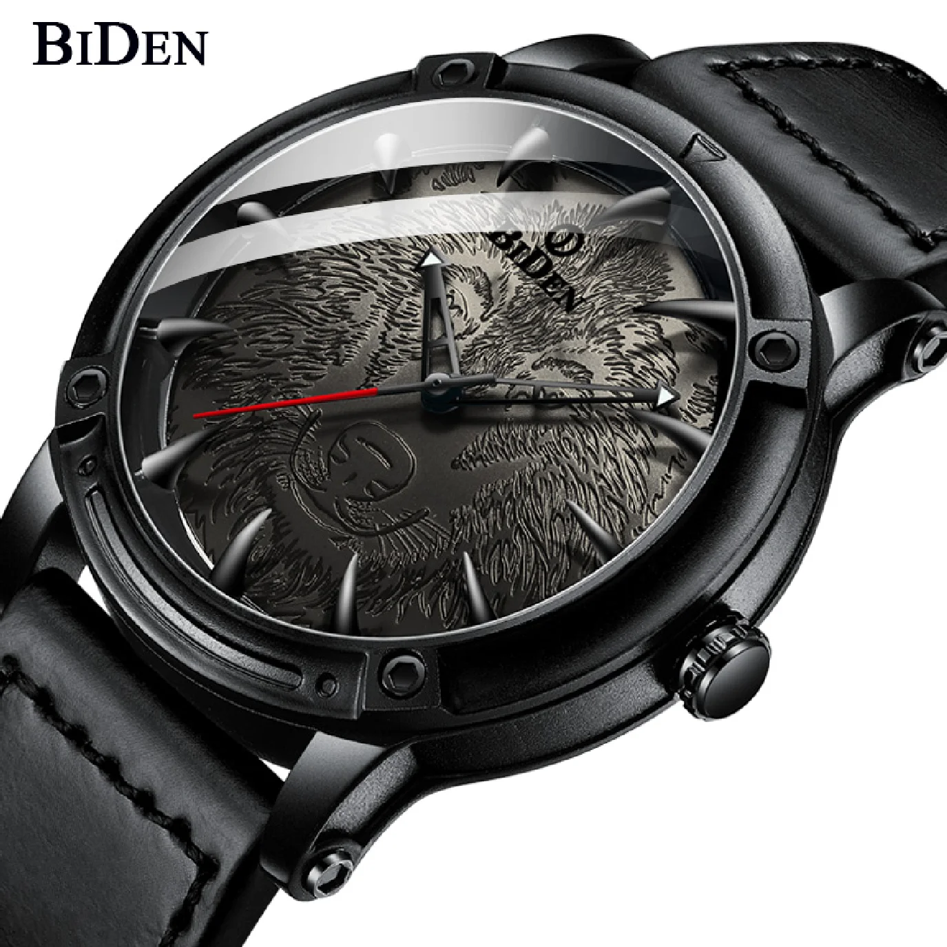 

BIDEN Men Quartz Watch Japan movt Creative Wolf Military Sport Wristwatch Genuine Leather Strap Mens Watches relojes para hombre