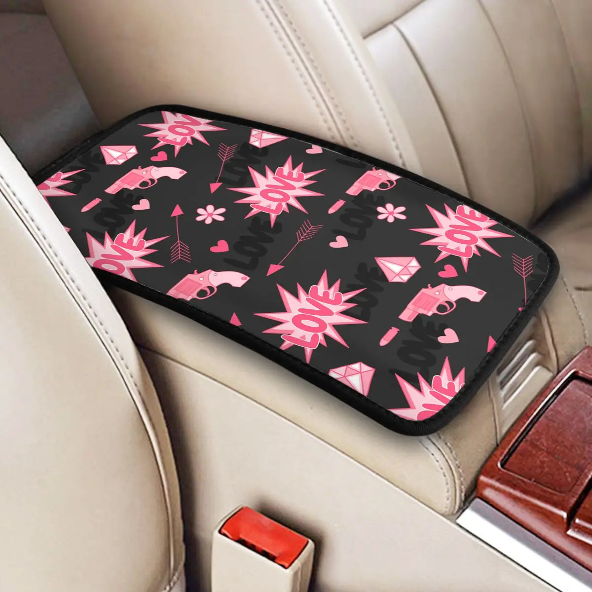 

Center Handle Box Pad Cushion Happy Valentine's Day Gun Car Arm Rest Cover Mat Car Decor AccessoriesAutomobiles Armrest Pad