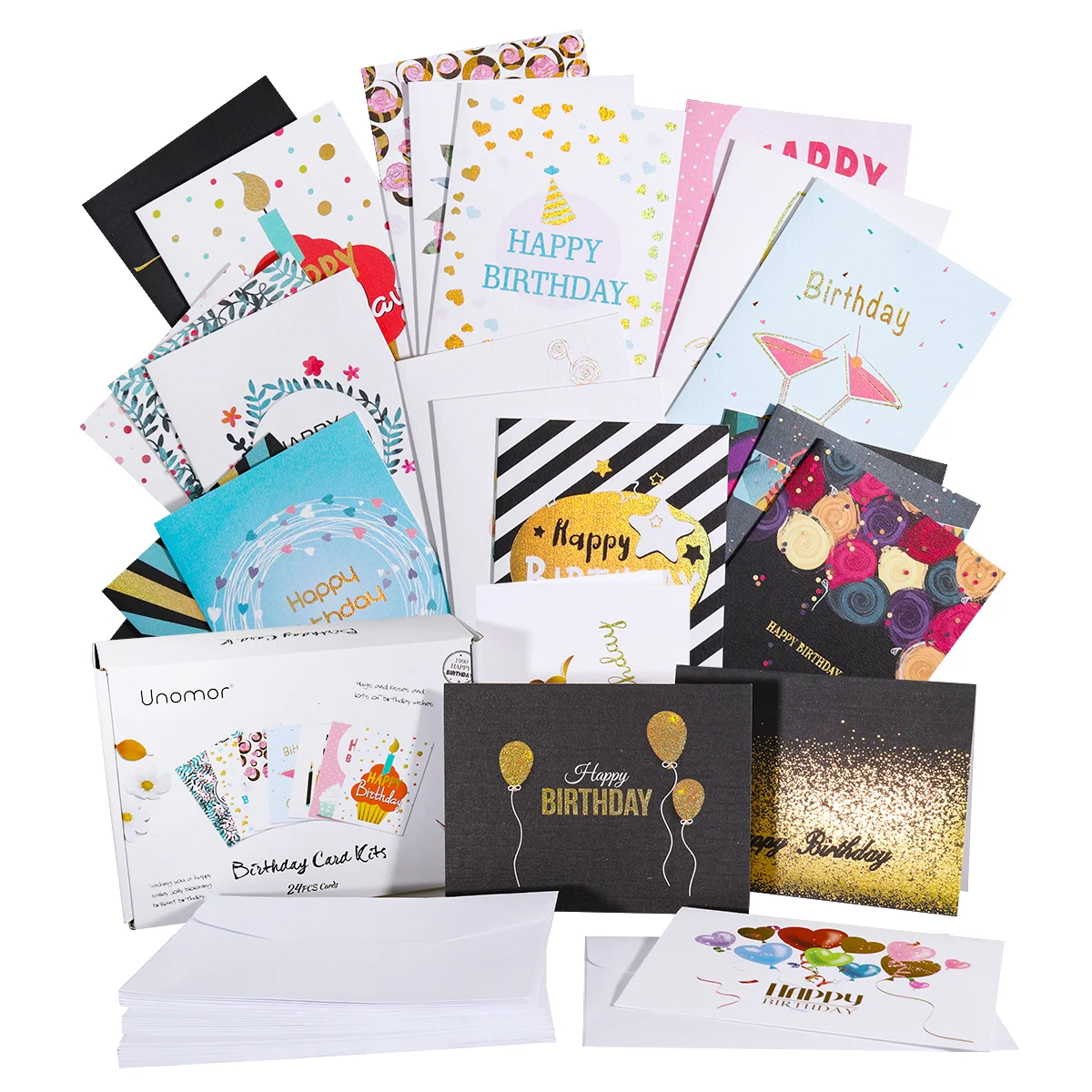 

UNOMOR 24 Fun Stylish Designs Stamp Birthday Kits with 26 Envelopes
