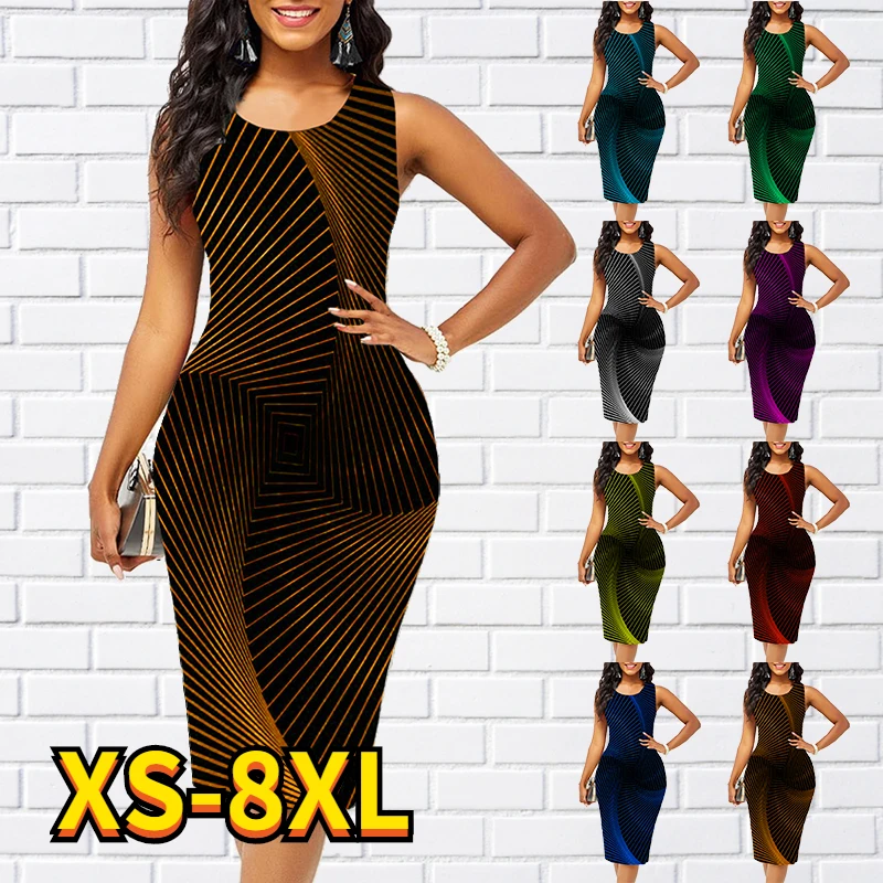 New Women Shift Dress Fashion Sleeveless Line Print Knee Length Dress Summer Round Neck Casual Classic Dress 2022 8XL
New Women Shift Dress Fashion Sleeveless Line Print Knee Length Dress Summer Round Neck Casual Classic Dress 2022 8XL