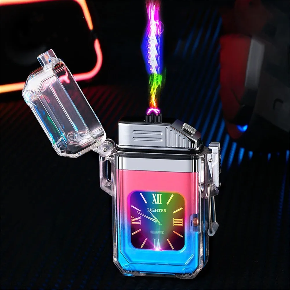 New Double Arc Lighter With Clock Outdoor Watch Rechargeable Windproof Waterproof Personality Electronic Transparent Lighter
New Double Arc Lighter With Clock Outdoor Watch Rechargeable Windproof Waterproof Personality Electronic Transparent Lighter