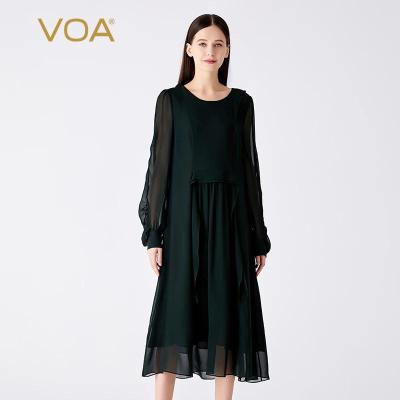 (Fans Exclusive Discount) VOA Real Silk Georgette Dark Green O-neck Dresses Ruffled Shirt Sleeve Loose Large Silk Dress AE1956
(Fans Exclusive Discount) VOA Real Silk Georgette Dark Green O-neck Dresses Ruffled Shirt Sleeve Loose Large Silk Dress AE1956