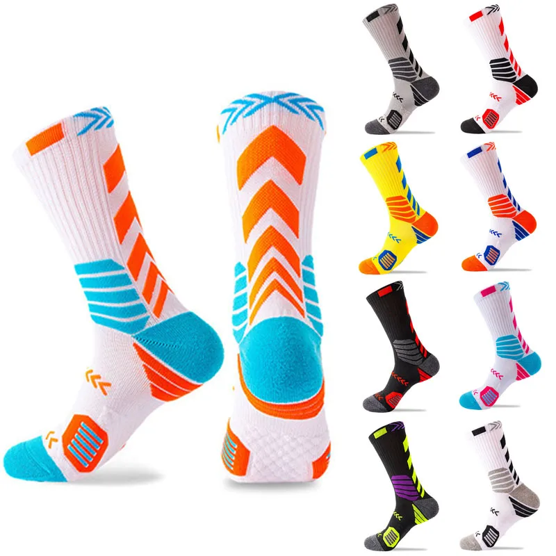 

Модные спортивные носки контрастных цветов, Мужские Элитные Носки, профессиональные носки для бега, футбола, носки до середины икры, поглощающие пот, дышащие