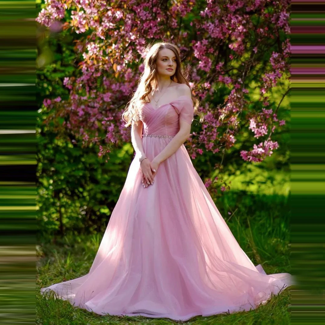 

Элегантное розовое Тюлевое платье принцессы для выпускного вечера милое платье с рукавами-крылышками и кристаллами на талии бальное платье реквизит для фотосессии Длинные вечерние платья