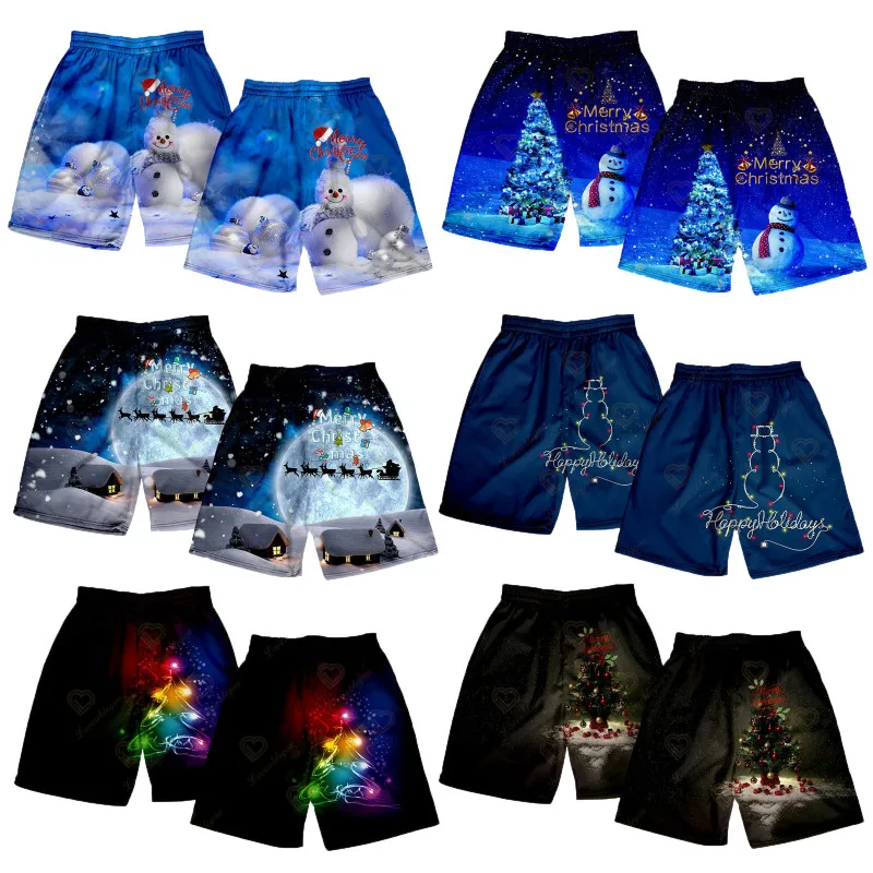 

2022 Summer New Men Short Merry Christmas Fashion Beachwear Santa Claus Print Quick Dry Shorts Christmas Tree Sportwear Shorts
