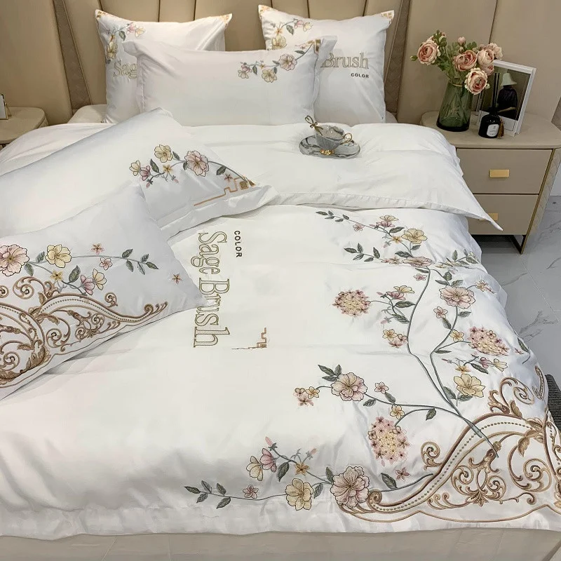 Luxury White Pink Blue Gray Flowers Embroidery Cotton Bedding Set Washed Silk Smooth Duvet Cover Flat/Fitted Sheet Pillowcases
Luxury White Pink Blue Gray Flowers Embroidery Cotton Bedding Set Washed Silk Smooth Duvet Cover Flat/Fitted Sheet Pillowcases
