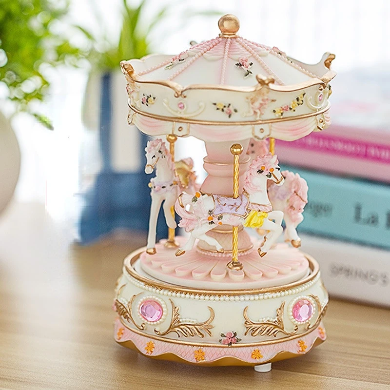 Carousel Music Box Spring Button Blue Pink Purple Colorful Light Resin Music Box Creative Birthday Gift for Children and Girls
Carousel Music Box Spring Button Blue Pink Purple Colorful Light Resin Music Box Creative Birthday Gift for Children and Girls