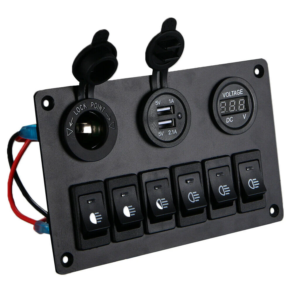 6 Gang Switch Panel with 12V-24V LED Digital Voltmeter Dual USB Charger Lighter Socket for RV Truck Boat SUV
6 Gang Switch Panel with 12V-24V LED Digital Voltmeter Dual USB Charger Lighter Socket for RV Truck Boat SUV
