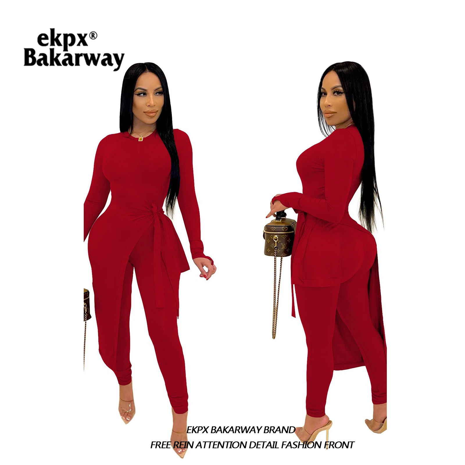 2022 spring and Autumn New Women's wear round neck lace up knotted slit frosted fashion sexy 2-piece set
2022 spring and Autumn New Women's wear round neck lace up knotted slit frosted fashion sexy 2-piece set