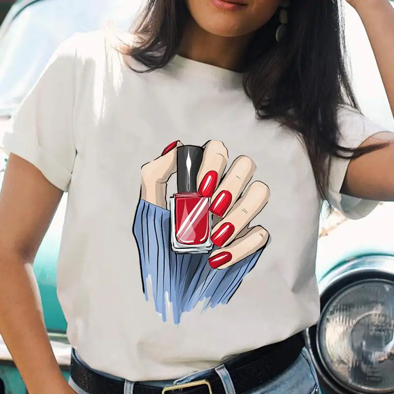 Women Cartoon Nail Make Up New Cute Kawaii T Top Shirt Regular Ladies Print Female Graphic Fashion Tee Short Sleeve T-Shirts
Women Cartoon Nail Make Up New Cute Kawaii T Top Shirt Regular Ladies Print Female Graphic Fashion Tee Short Sleeve T-Shirts