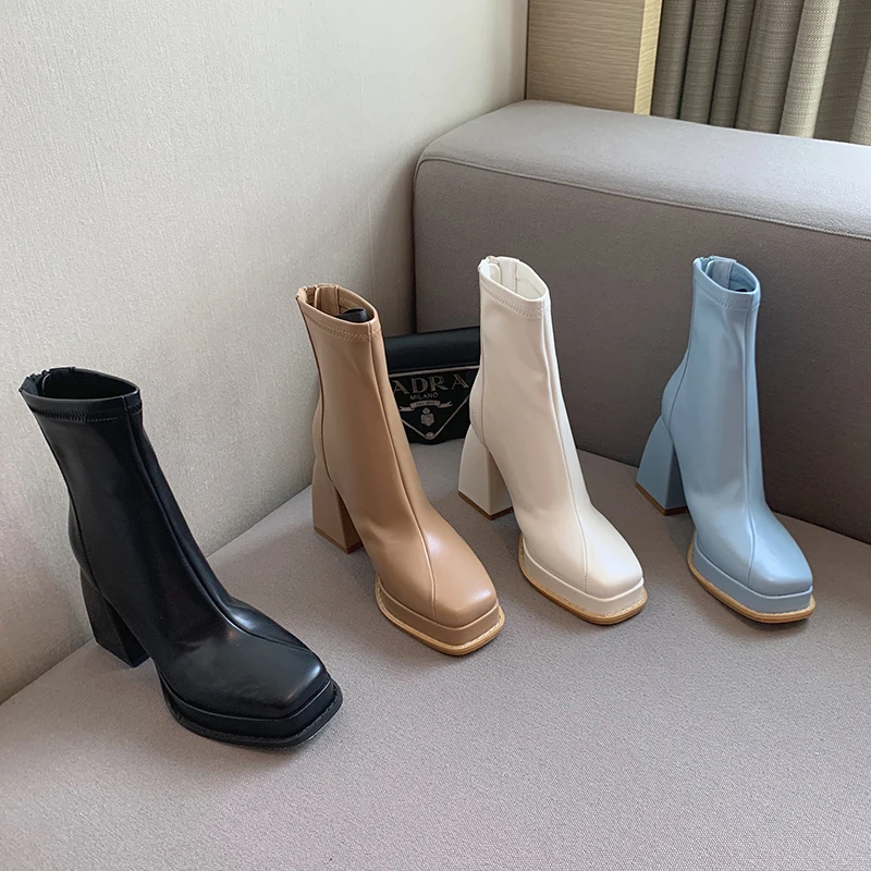 Square Toe Women Stretch Shoes Ankle Boots Platform Back Zipper Square Thick High Heels Sock Booties Black Khaki White Blue 39
Square Toe Women Stretch Shoes Ankle Boots Platform Back Zipper Square Thick High Heels Sock Booties Black Khaki White Blue 39
