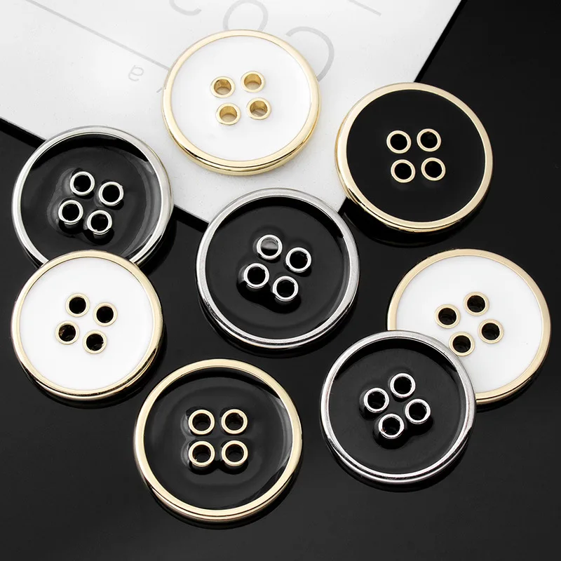 

10pcs Metal Four-eye Sew Button Gold Edge Black Oily Shirt Suit Coat Small Fragrance Round Decor Button Cloting Accessories