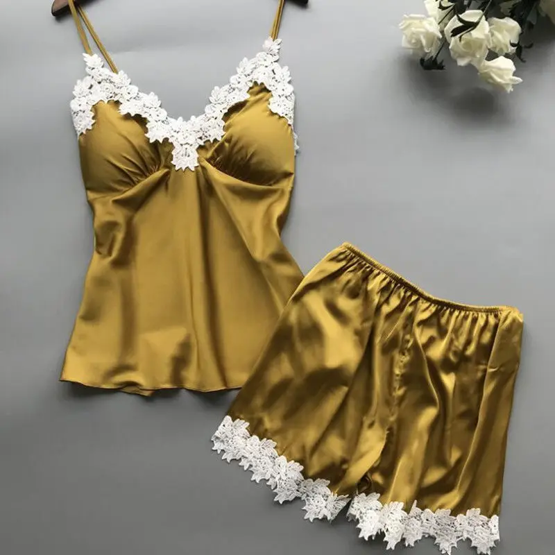 Women's Pajamas Sexy Lace Satin Pajama Set Pajamas Sleeveless Top + Shorts 2 Piece Pajama Set Women's Pajamas
Women's Pajamas Sexy Lace Satin Pajama Set Pajamas Sleeveless Top + Shorts 2 Piece Pajama Set Women's Pajamas