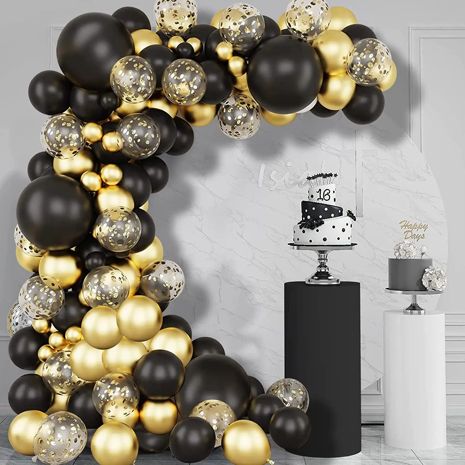 

101pcs Black Gold Confetti Balloons Metallic Gold Balloons Arch Kit for Birthday/Wedding/Graduation/Engagement Party Decorations