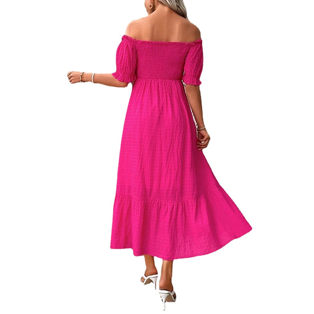 Women Summer Dress Off-Shoulder Ruched Ruffle Sleeve Dress Ladies Summer Hot Pink Slim Fit Holiday Streetwear Beach Dress
Women Summer Dress Off-Shoulder Ruched Ruffle Sleeve Dress Ladies Summer Hot Pink Slim Fit Holiday Streetwear Beach Dress