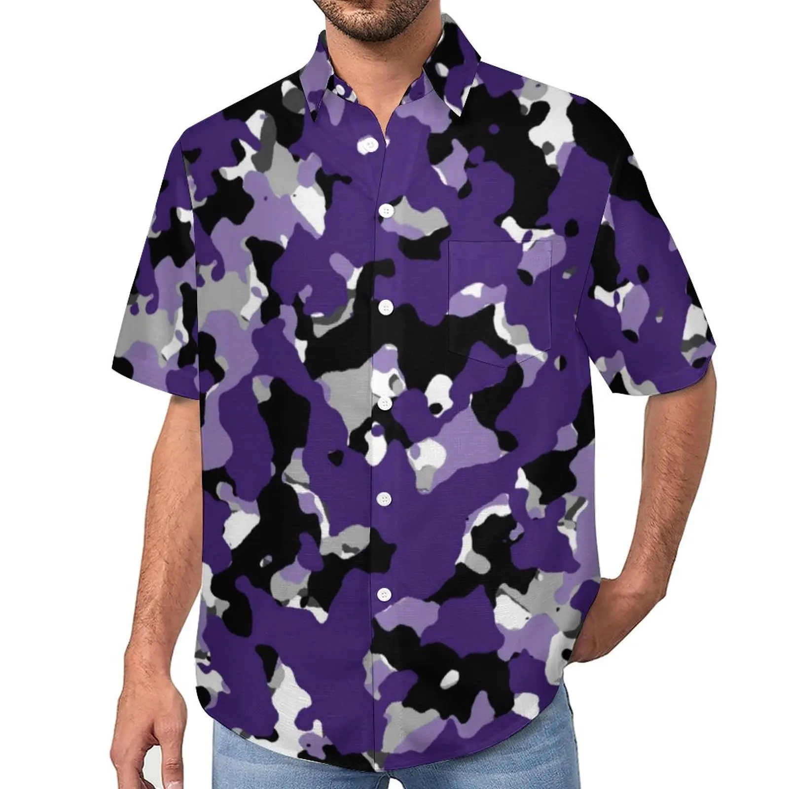 Colorful Camouflage Loose Shirt Man Beach Purple Black Camo Print Casual Shirts Hawaiian Graphic Short Sleeve Oversized Blouses
Colorful Camouflage Loose Shirt Man Beach Purple Black Camo Print Casual Shirts Hawaiian Graphic Short Sleeve Oversized Blouses