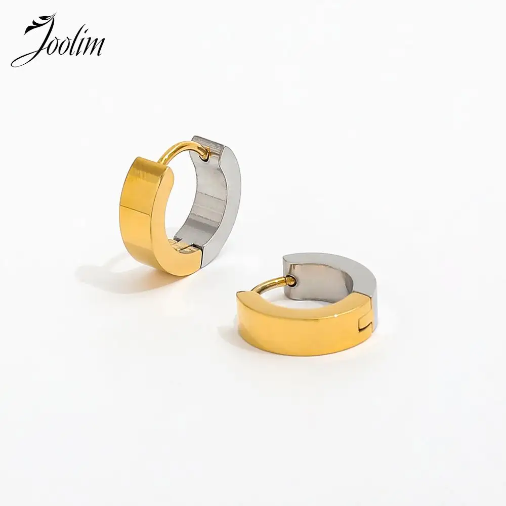 

Joolim Jewelry High Quality PVD Wholesale Waterproof&Tarnish Free Fashion Two-tone Band Huggie Stainless Steel Earring for Women