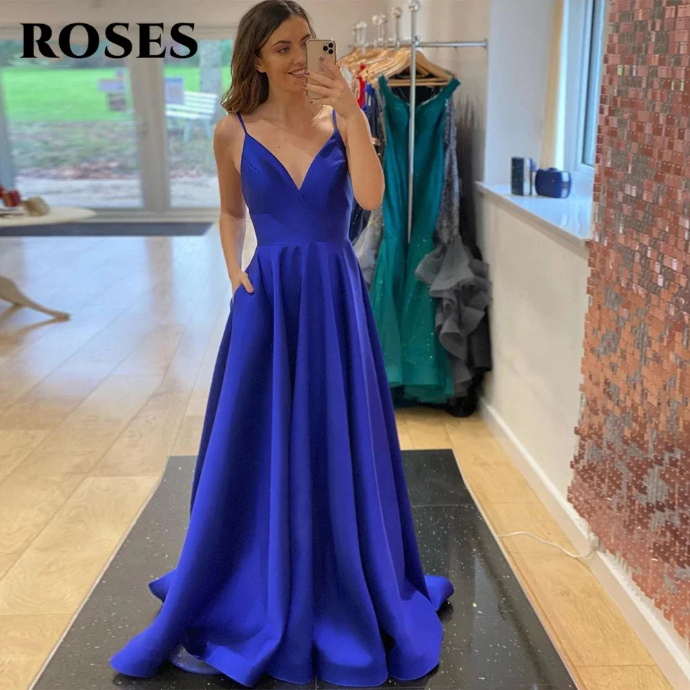Royal Blue Evening Dress Simple Sexy V Neck Women Formal Sash A line Satin Prom Party Dress Pockets Custom Color robes de soirée
Royal Blue Evening Dress Simple Sexy V Neck Women Formal Sash A line Satin Prom Party Dress Pockets Custom Color robes de soirée